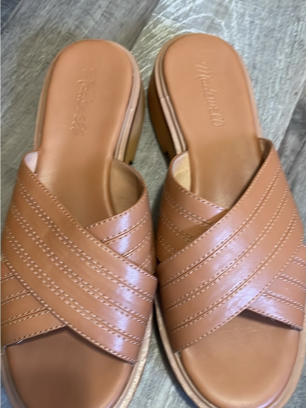 Madewell Tan Leather Crisscross Mule Slides